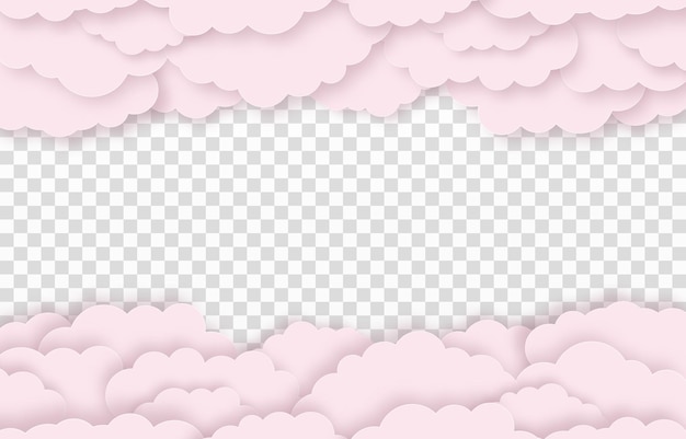 Vector paper clouds on an isolated transparent background. paper elements png. pink clouds png.