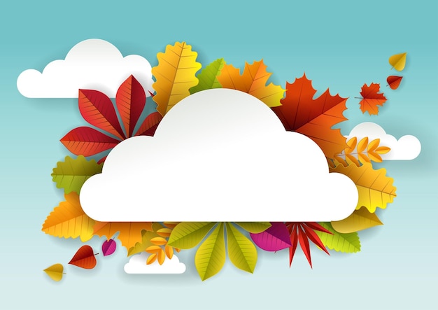 Vector paper cut autumn leaves and cloud shaped frame