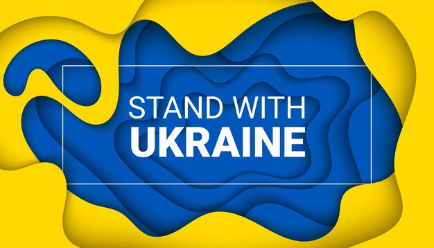 Vector paper cut background of Stand With Ukraine concept Ukraine flag colors