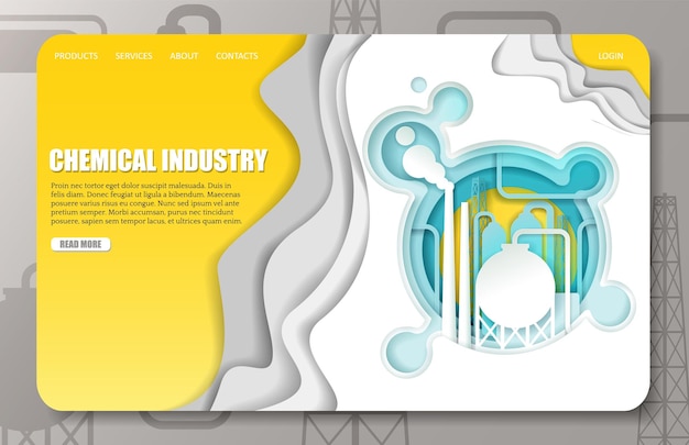 Vector paper cut chemical industry landing page website template