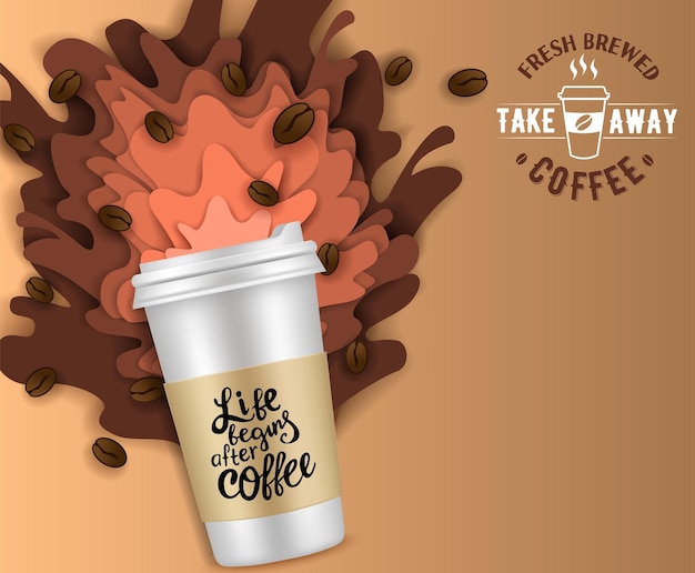 Vector paper cut takeaway coffee poster template