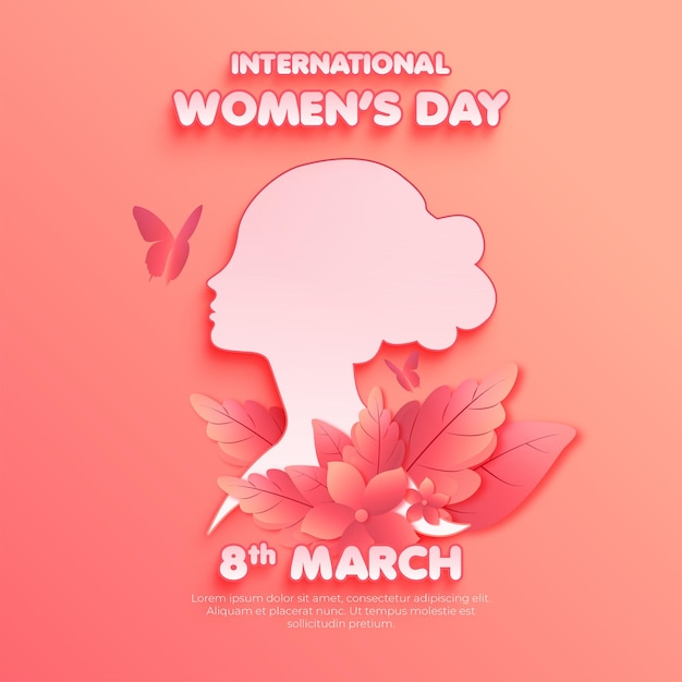 Вектор Международный женский день в стиле векторной бумаги с силуэтом розового цвета