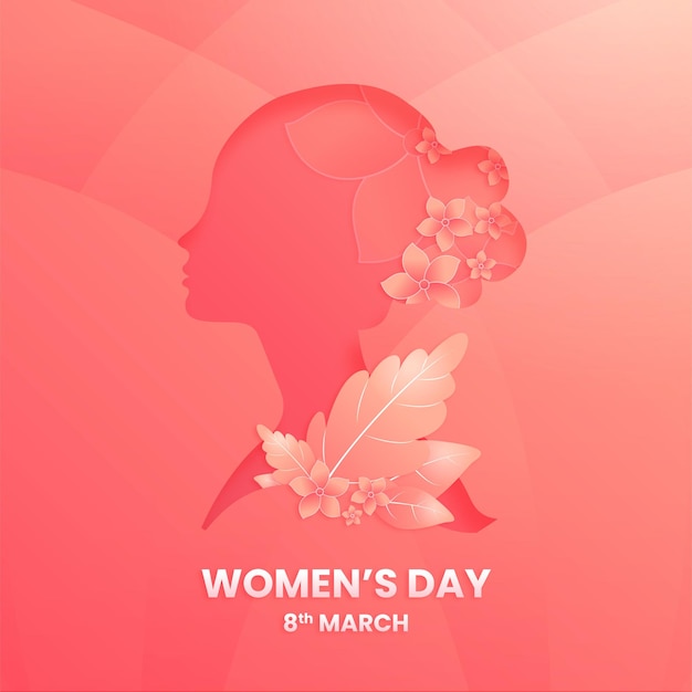 Vector vector paper style international women's day with  silhouette pink bacground color