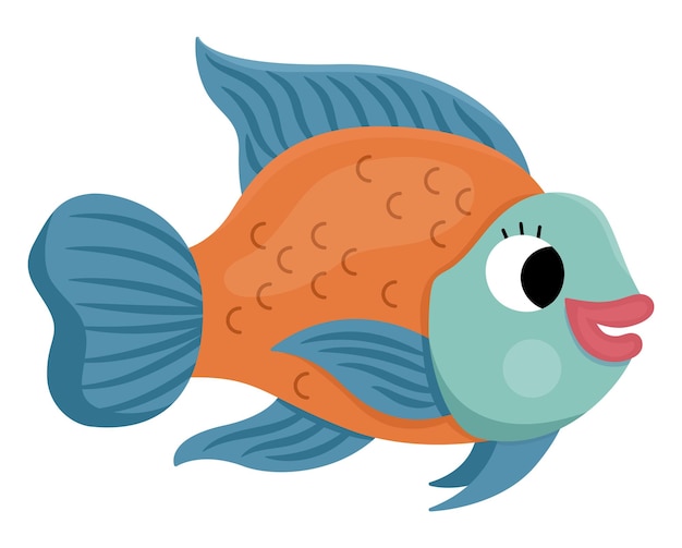 Икона векторной рыбы-папугая Под морской иллюстрацией с милой смешной рыбой-папугой Океанский клип-арт животных Карикатура под водой или морской клип-арт для детей, изолированные на белом фонеxA