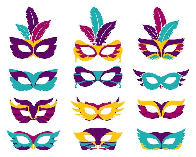 Vector vector party masks set. masque silhouette, theater and mystery, fashion masquerade