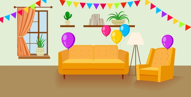 Premium Vector | Vector party room birthday surprise party ...