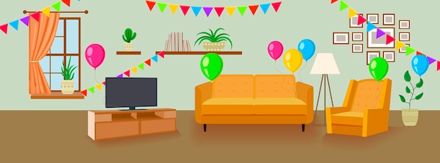 Premium Vector | Vector party room birthday surprise party ...