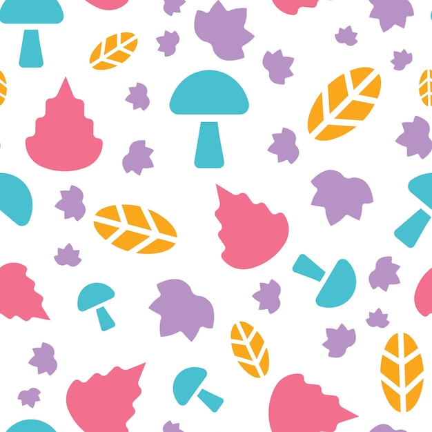 Vector Pastel Autumn Leaves, Mushroom repeat pattern background illustration. Great for Autumn Decor
