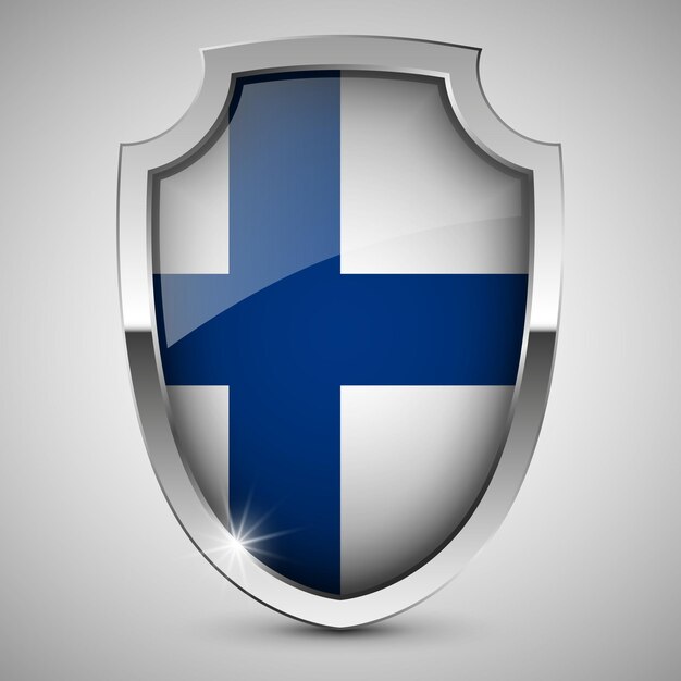 Vettore scudo patriottico vettoriale con bandiera della finlandia un elemento di impatto per l'uso che si vuole fare di esso