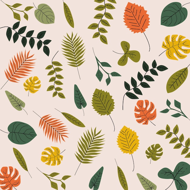 Vector pattern of autumn plants leaves