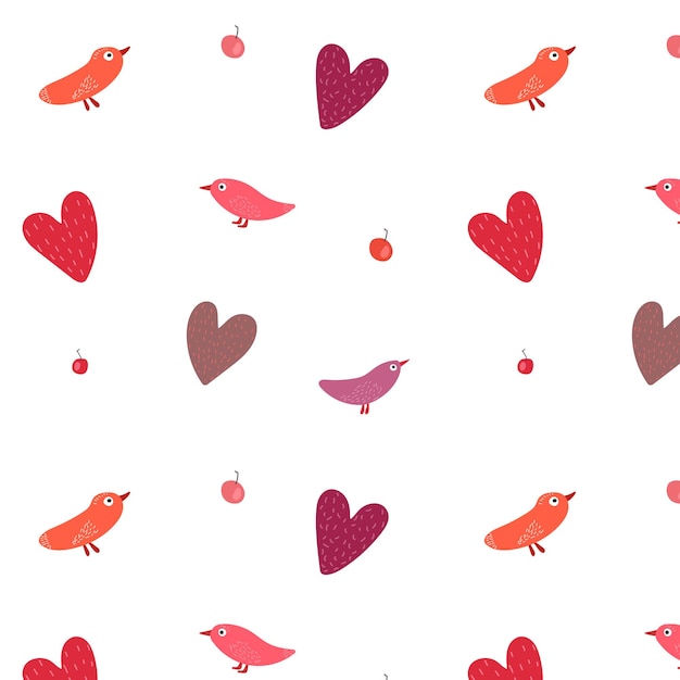 Vector pattern of birds and hearts Cute pattern for valentine's day for textiles fabrics napkins packaging