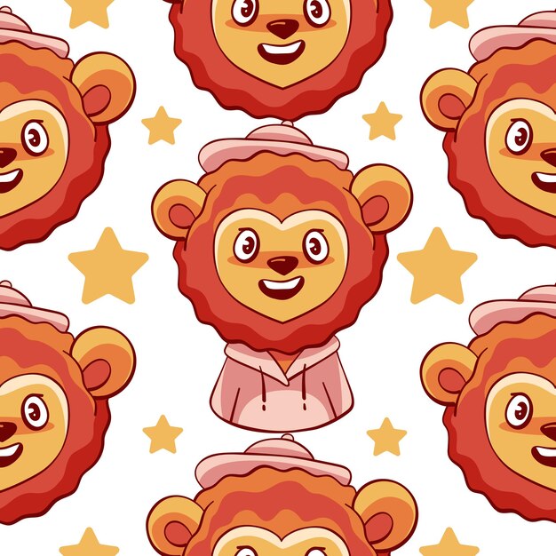 Vector pattern of cartoon cute funny lion