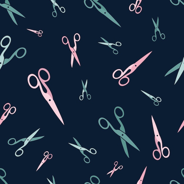Vector pattern of colourful scissors on blue background