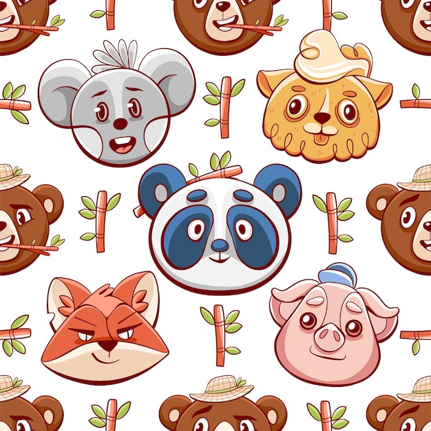 Vector pattern of cute animals in cartoon style
