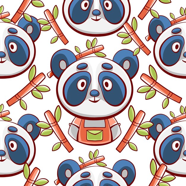 Vector pattern of cute panda and bamboo in cartoon style