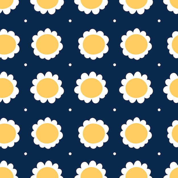 Vector pattern of daisies on blue background