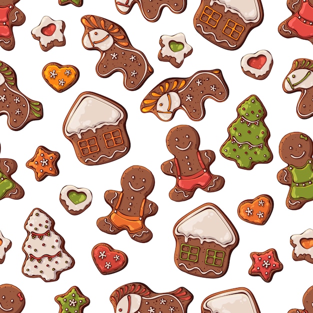 Vector pattern different kinds of Christmas gingerbread.