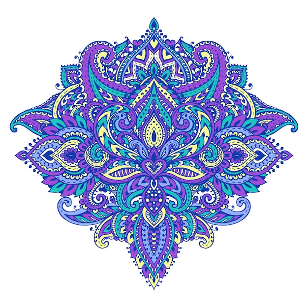 Vector pattern of henna floral elements based on traditional Asian ornaments. Paisley Mehndi Tattoo Doodle illustration in bright colors