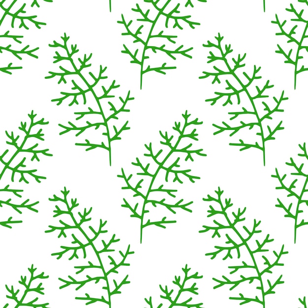 Vector pattern of lacy green curved twigs. Seamless image on a transparent background.