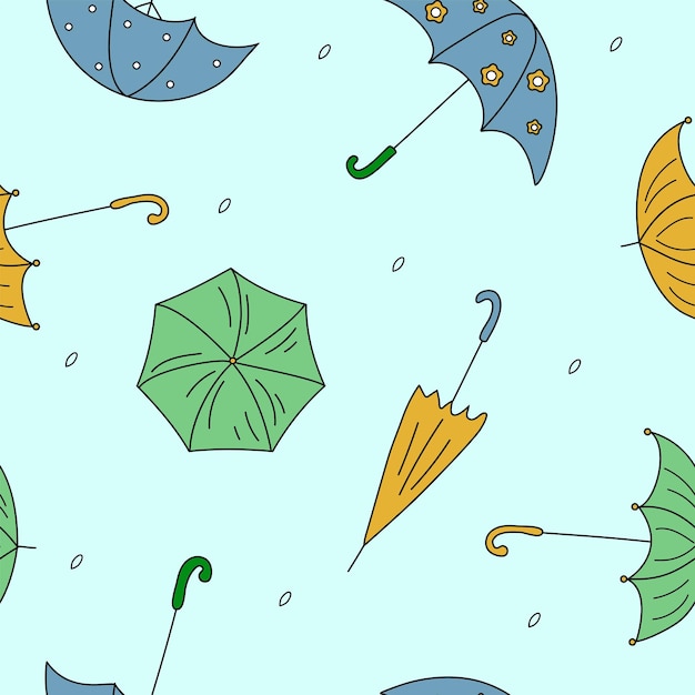 Вектор Векторный набор цветных зонтиков в стиле каракулей дождь смешные зонтики векторная иллюстрация изолированный белый фон