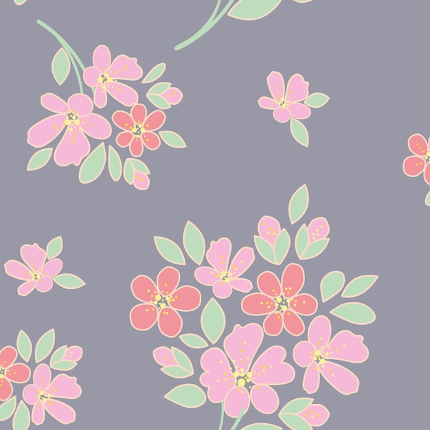 Vector pattern small flowers on a gray background