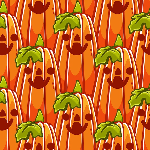 Vector pattern on the theme of pumpkins and Halloween in a cute cartoon style