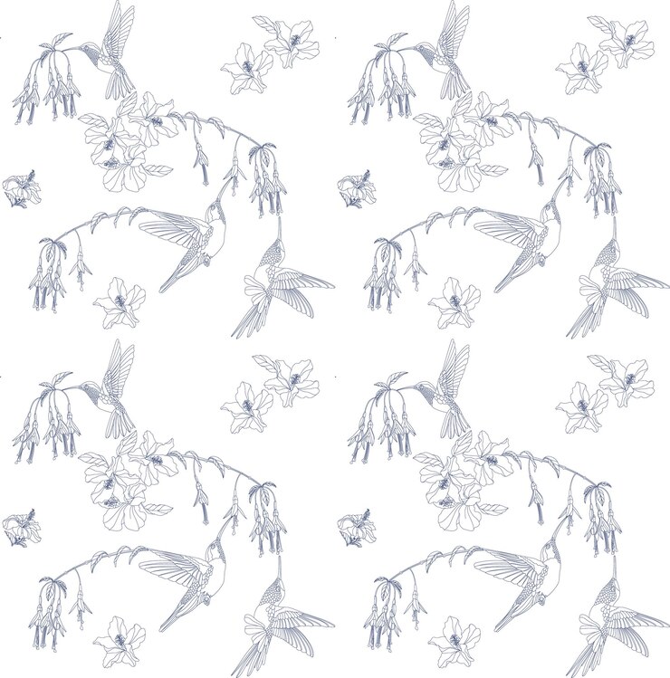 Vector vector pattern in vintage style with hummingbirds and exotic flowers