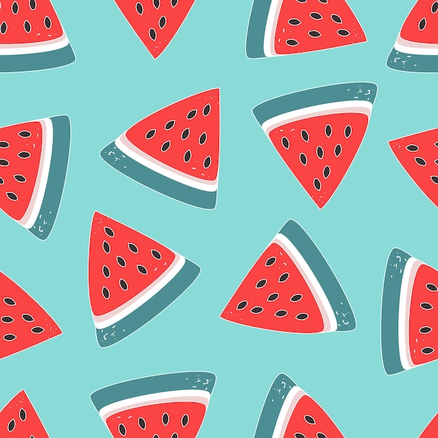 Vector pattern of watermelon pieces on a turquoise background
