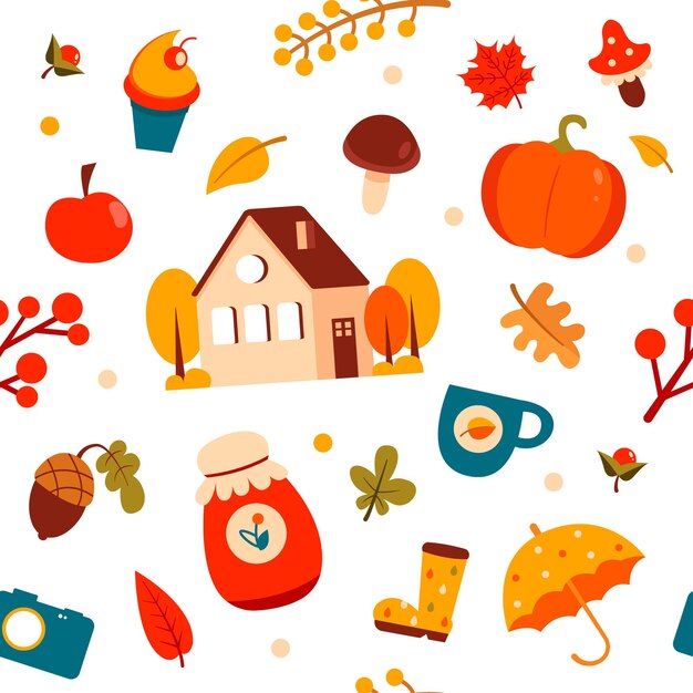 Vector vector pattern with autumn elements. cute background picture. vector illustration.