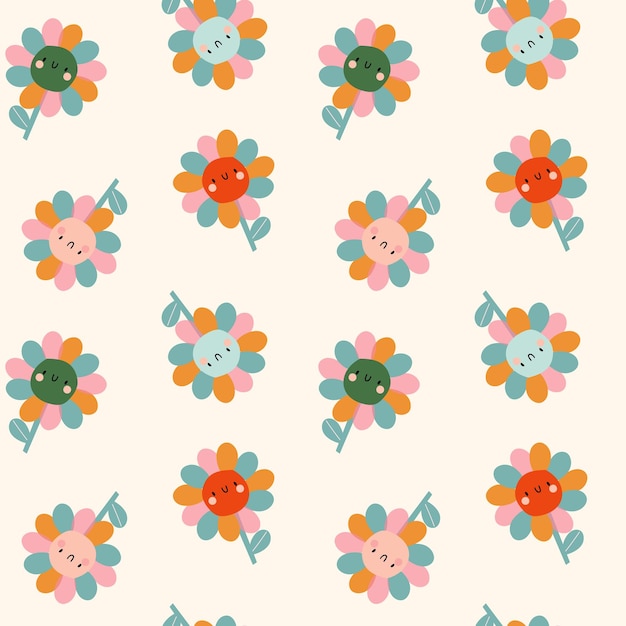 Vector pattern with bright characters flowers Floral background