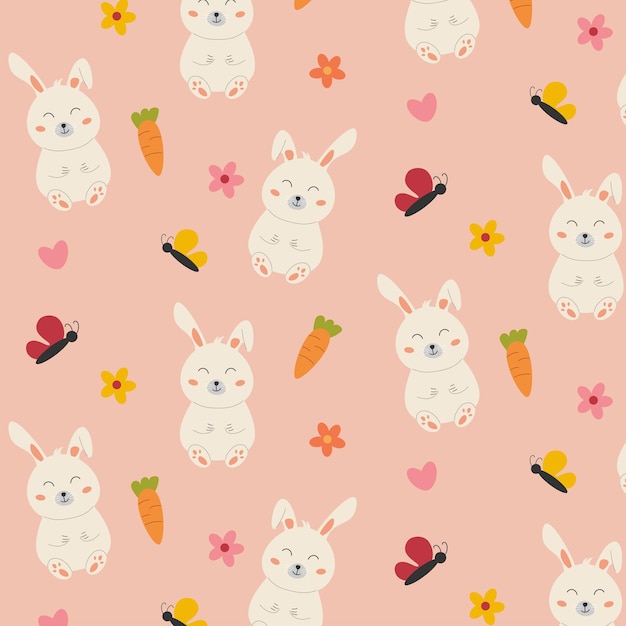 Vector pattern with bunnies and flowers