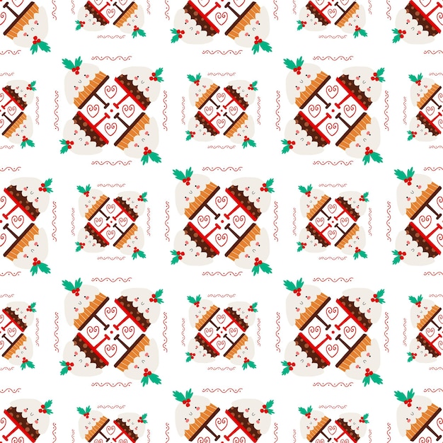 vector pattern with cartoon cake and christmas ornament Repeating square pattern