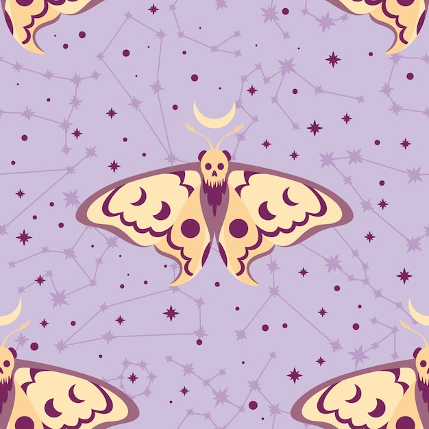 Vector pattern with the constellations of the zodiacs and a butterfly