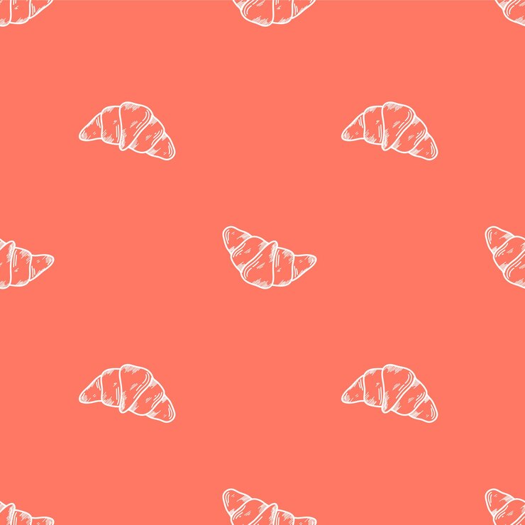 Vector pattern with croissants in the style of doodles pastries dough delicious food Coffee pattern