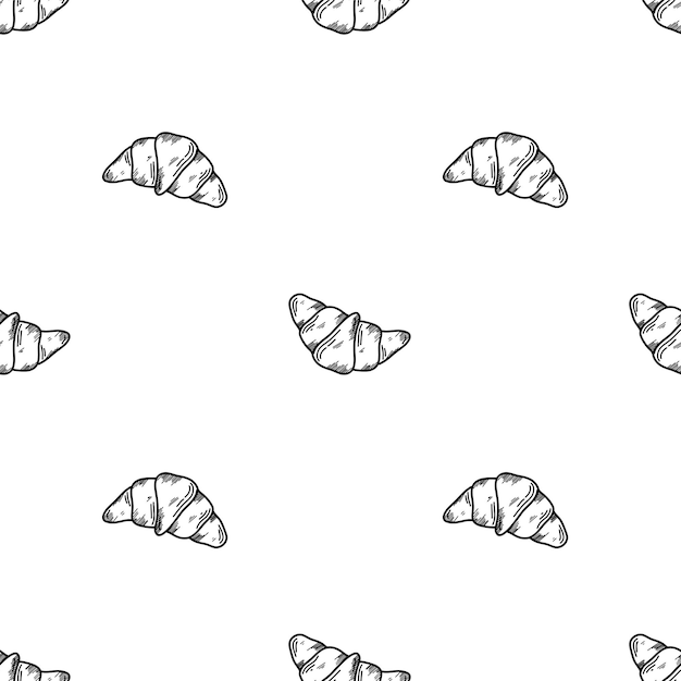 Vector pattern with croissants in the style of doodles pastries dough delicious food