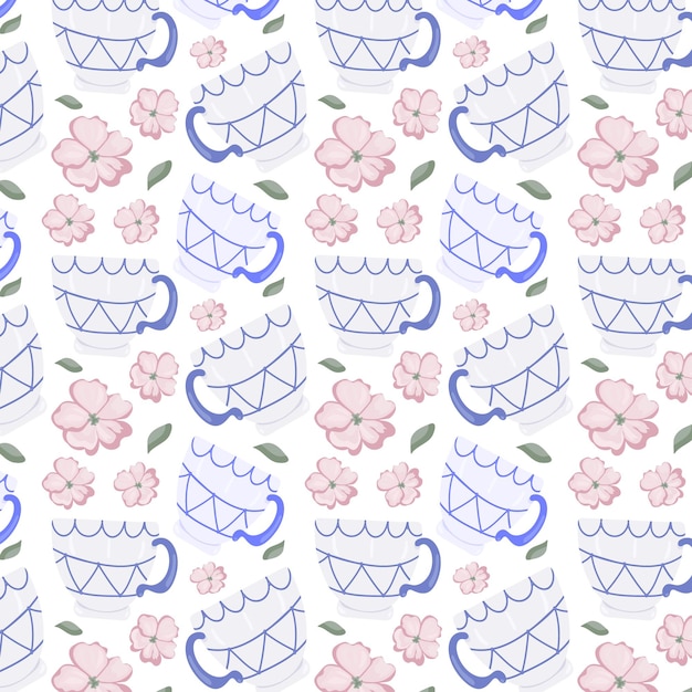 vector pattern with cups and rose hips