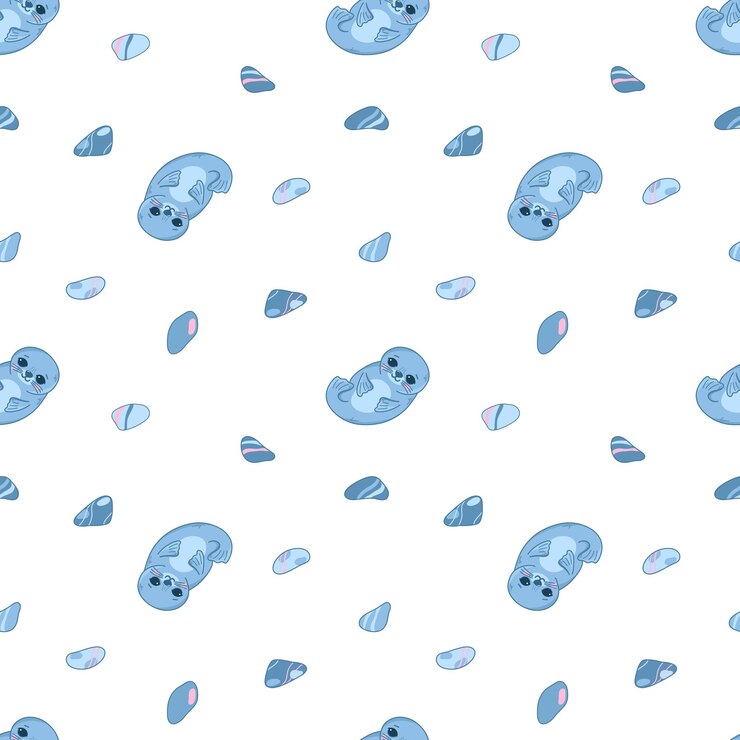 Vector vector pattern with cute sea seals fur seals funny sea animals in cartoon style