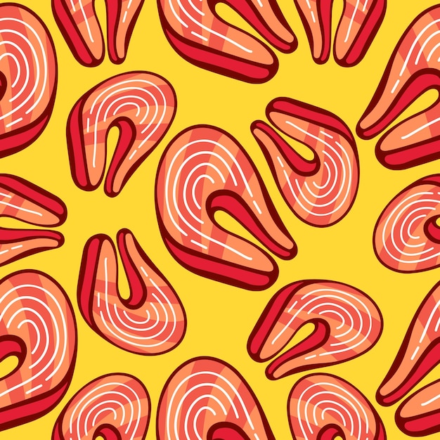 Vector pattern with fish steaks in doodle cartoon style