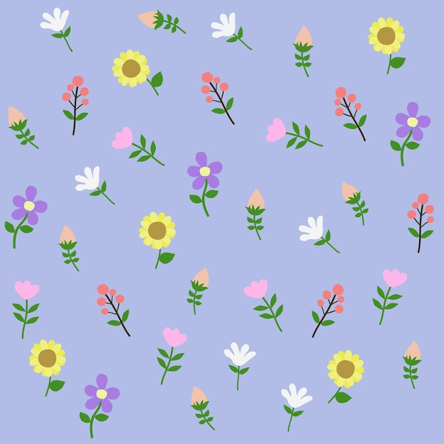 Vector pattern with flowersflower on blue background