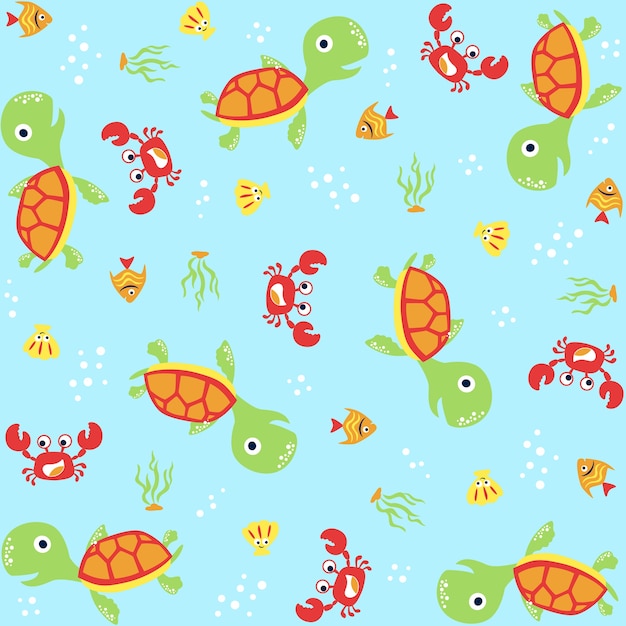 Vector pattern with funny marine life