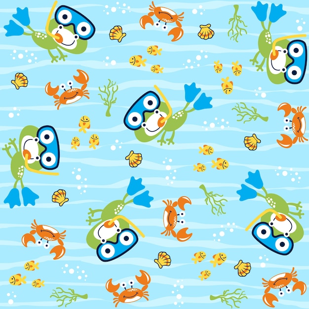 Vector pattern with funny underwater life