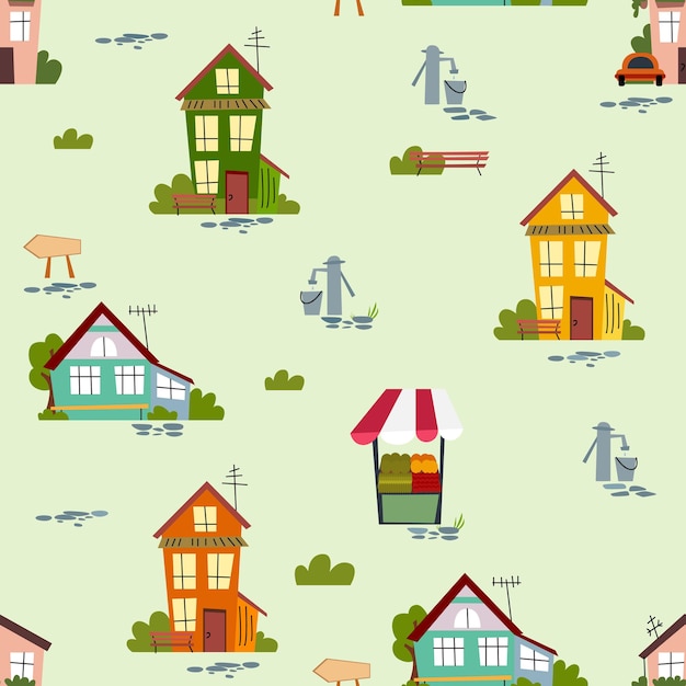 Vector pattern with houses of different sizes and different colors