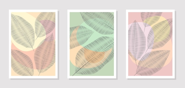 Vector pattern with leaves on abstract spots, wall decor. A set of images for printing paintings