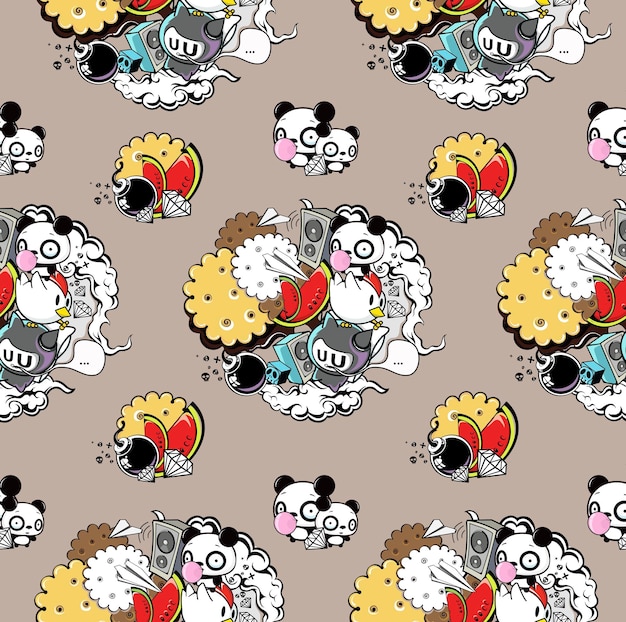 vector pattern with panda and cookies