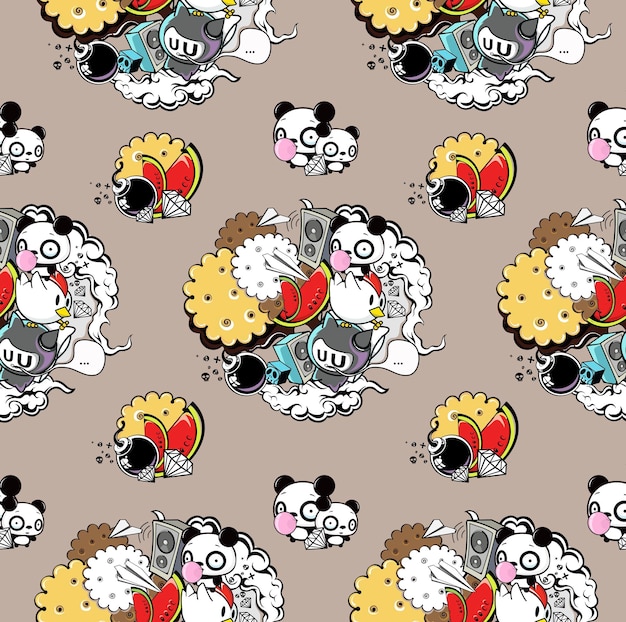 Vector pattern with panda and cookies