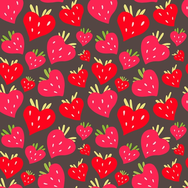 빨간 딸기 열매와 녹색 잎 벡터 패턴입니다. 직물에 인쇄하기 위한 열매.