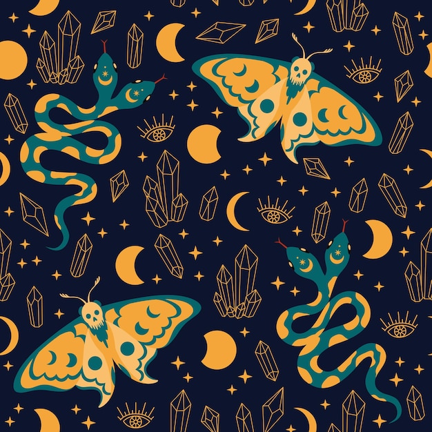 Vector pattern with a snake and a night moth