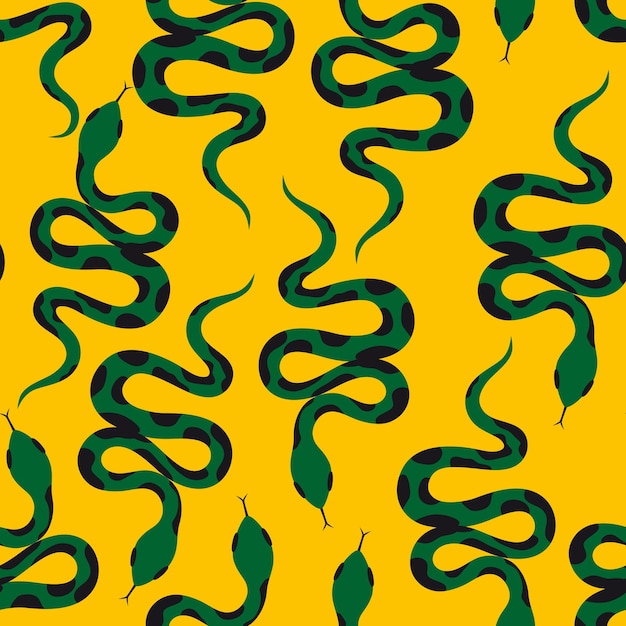 노란색 배경에 뱀이 있는 벡터 패턴