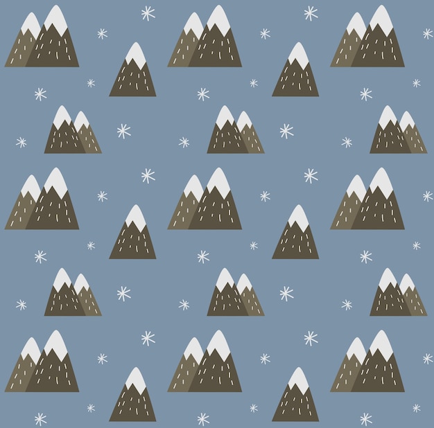 Vector vector pattern with snowcapped mountains and snowflakes