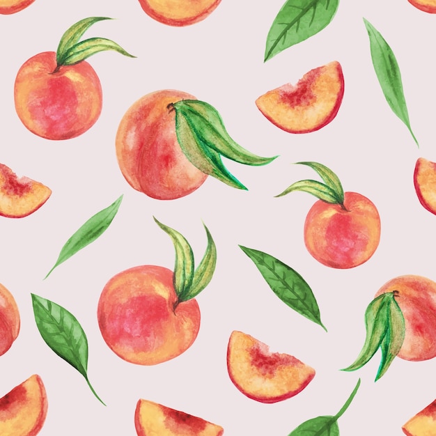 Vector pattern with watercolor peaches handdrawn
